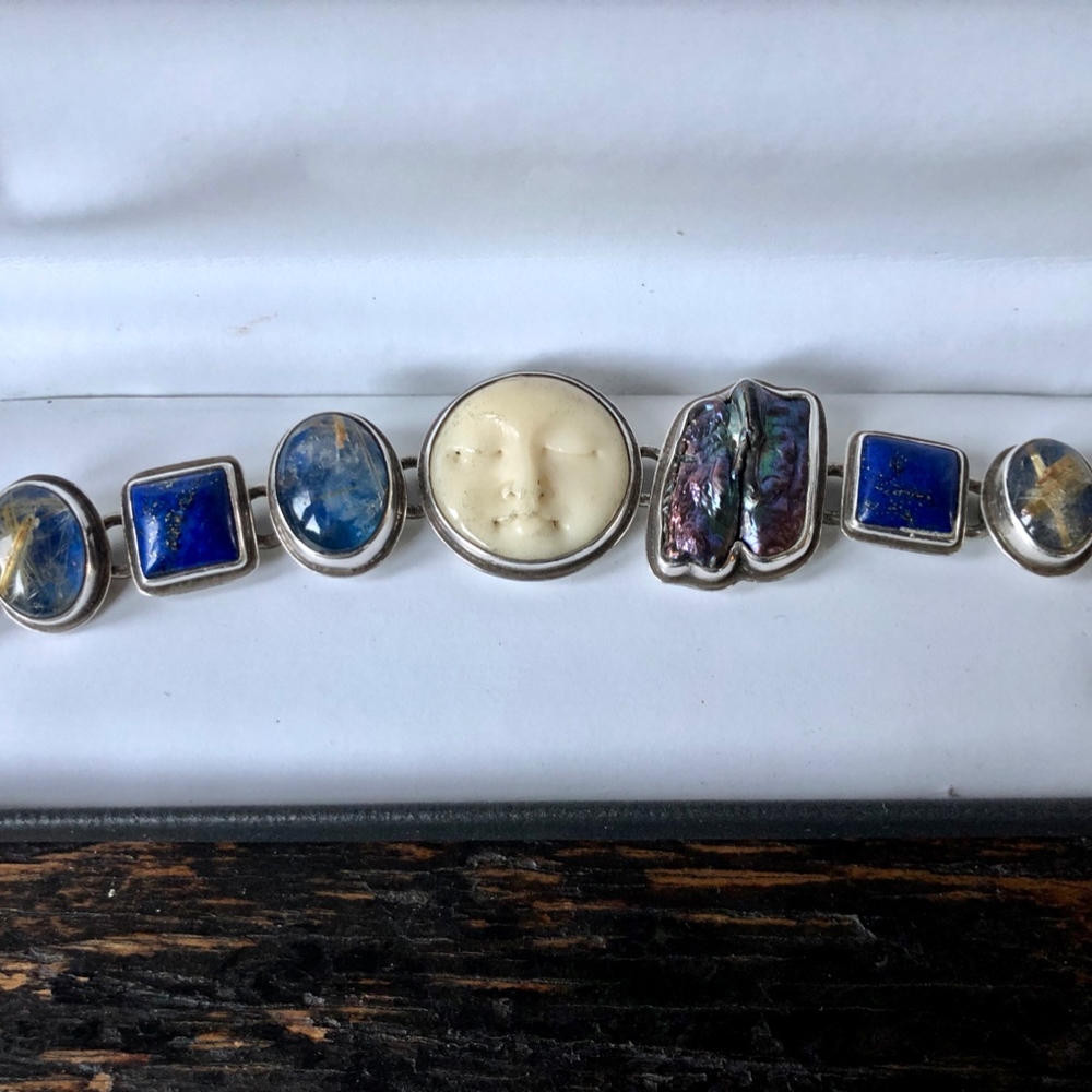 Sterling Silver Moonface link bracelet